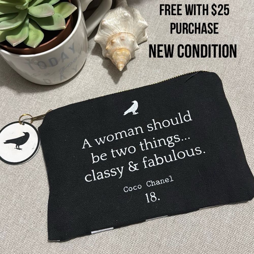 Free With $25 Purchase-ZipTop Pouch-Cute Coco Chanel Quote-Cotton Exterior-EUC